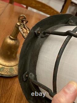 Vtg Antique Arts & Crafts Metal Hanging Lamp Lantern Fixture Cage Copper Patina