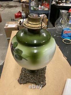 Vtg Antique Eagle Flower Oil Hurricane Lantern Cast Iron Art Deco Base k220