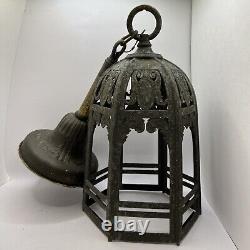 Vtg Antique Early 1900s Gothic Medieval Metal Castle Ceiling Lantern Hang Lamp