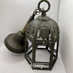 Vtg Antique Early 1900s Gothic Medieval Metal Castle Ceiling Lantern Hang Lamp