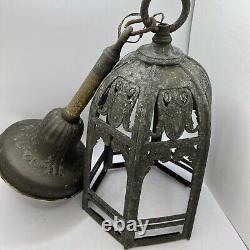 Vtg Antique Early 1900s Gothic Medieval Metal Castle Ceiling Lantern Hang Lamp