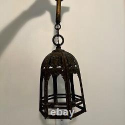 Vtg Antique Early 1900s Gothic Medieval Metal Castle Ceiling Lantern Hang Lamp