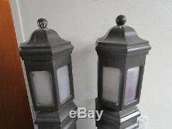 Vtg Antique Light Post Walkway Japanese Garden Lamp Cast Metal Light / Set of 2