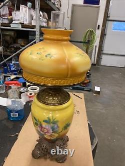 Vtg Antique Plume Atwood Flower Oil Hurricane Lantern Cast Iron Art Deco k217