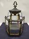 Vtg Brass Hanging Hall Lantern, Hexagonal Shaped with Starburst Glass (No Wiring)