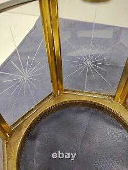 Vtg Brass Hanging Hall Lantern, Hexagonal Shaped with Starburst Glass (No Wiring)