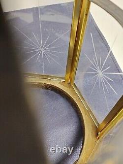 Vtg Brass Hanging Hall Lantern, Hexagonal Shaped with Starburst Glass (No Wiring)