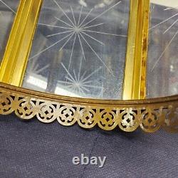 Vtg Brass Hanging Hall Lantern, Hexagonal Shaped with Starburst Glass (No Wiring)