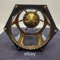 Vtg Brass Hanging Hall Lantern, Hexagonal Shaped with Starburst Glass (No Wiring)
