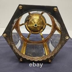 Vtg Brass Hanging Hall Lantern, Hexagonal Shaped with Starburst Glass (No Wiring)