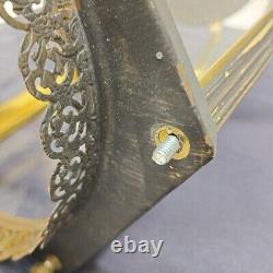 Vtg Brass Hanging Hall Lantern, Hexagonal Shaped with Starburst Glass (No Wiring)