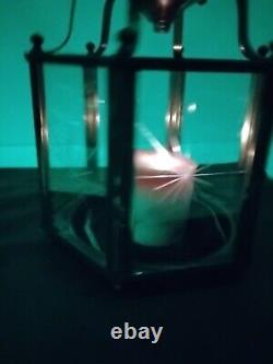 Vtg Brass Hanging Hall Lantern, Hexagonal Shaped with Starburst Glass (No Wiring)
