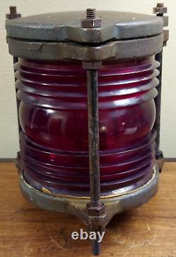 Vtg Bronze Nautical Salvage Channel Marker Lantern Maritime Red Signal Beacon