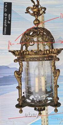 Vtg French Ormolu Hall Lantern Pendant Lamp Filigree Gilt Hollywood regency