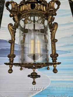 Vtg French Ormolu Hall Lantern Pendant Lamp Filigree Gilt Hollywood regency