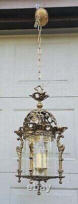 Vtg French Ormolu Hall Lantern Pendant Lamp Filigree Gilt Hollywood regency
