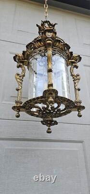 Vtg French Ormolu Hall Lantern Pendant Lamp Filigree Gilt Hollywood regency