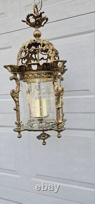 Vtg French Ormolu Hall Lantern Pendant Lamp Filigree Gilt Hollywood regency