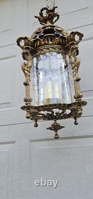 Vtg French Ormolu Hall Lantern Pendant Lamp Filigree Gilt Hollywood regency