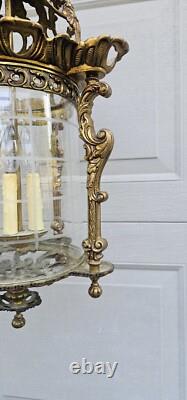 Vtg French Ormolu Hall Lantern Pendant Lamp Filigree Gilt Hollywood regency