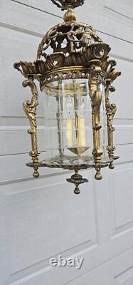 Vtg French Ormolu Hall Lantern Pendant Lamp Filigree Gilt Hollywood regency