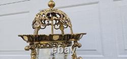 Vtg French Ormolu Hall Lantern Pendant Lamp Filigree Gilt Hollywood regency