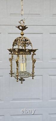 Vtg French Ormolu Hall Lantern Pendant Lamp Filigree Gilt Hollywood regency