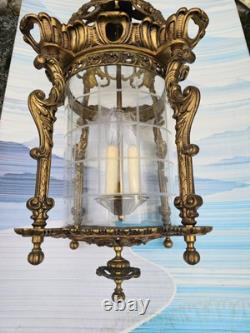 Vtg French Ormolu Hall Lantern Pendant Lamp Filigree Gilt Hollywood regency
