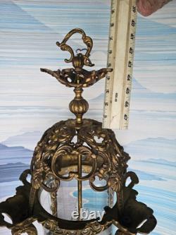 Vtg French Ormolu Hall Lantern Pendant Lamp Filigree Gilt Hollywood regency