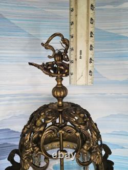 Vtg French Ormolu Hall Lantern Pendant Lamp Filigree Gilt Hollywood regency