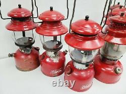 Vtg Lot 6 Lantern Coleman Red Model 200 1 Brass Tank 1 Camper No. 1 With Globe