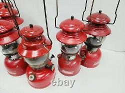 Vtg Lot 6 Lantern Coleman Red Model 200 1 Brass Tank 1 Camper No. 1 With Globe