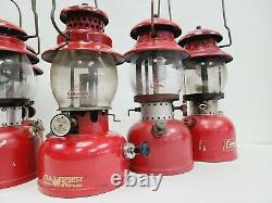 Vtg Lot 6 Lantern Coleman Red Model 200 1 Brass Tank 1 Camper No. 1 With Globe