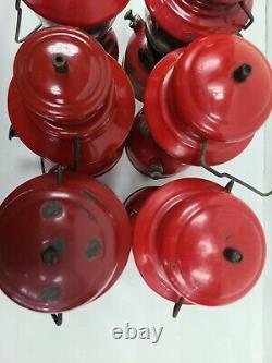 Vtg Lot 6 Lantern Coleman Red Model 200 1 Brass Tank 1 Camper No. 1 With Globe