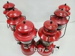 Vtg Lot 6 Lantern Coleman Red Model 200 1 Brass Tank 1 Camper No. 1 With Globe