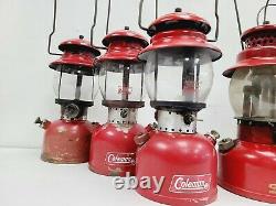 Vtg Lot 6 Lantern Coleman Red Model 200 1 Brass Tank 1 Camper No. 1 With Globe