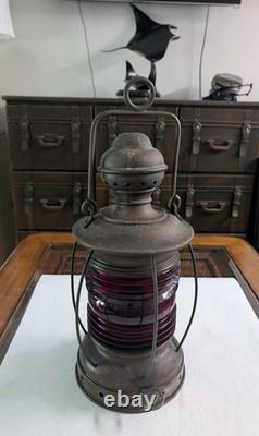 Vtg Marine Anchor Lantern Oil Lantern Maritime Lighting Brass with Red Glass Vtg Marine Anchor Lantern Oil Lantern Maritime Lighting Brass with Red Glass