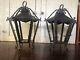 Vtg PAIR Large Antique MCM Wrought Iron Outdoor Hanging Wall Lantern Fixtures-2