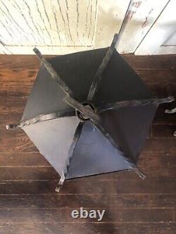 Vtg PAIR Large Antique MCM Wrought Iron Outdoor Hanging Wall Lantern Fixtures-2