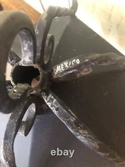 Vtg PAIR Large Antique MCM Wrought Iron Outdoor Hanging Wall Lantern Fixtures-2