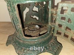 Vtg Solid Cast Iron Japanese Pagoda Lantern Bird Bamboo Org. Green Color Handle