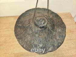 Vtg Solid Cast Iron Japanese Pagoda Lantern Bird Bamboo Org. Green Color Handle