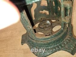 Vtg Solid Cast Iron Japanese Pagoda Lantern Bird Bamboo Org. Green Color Handle