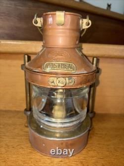 Vtg Tung Woo Masthead Copper Nautical Lantern Glass Reflector Lamp + Orig Holder