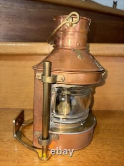 Vtg Tung Woo Masthead Copper Nautical Lantern Glass Reflector Lamp + Orig Holder