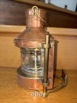 Vtg Tung Woo Masthead Copper Nautical Lantern Glass Reflector Lamp + Orig Holder