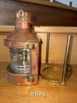 Vtg Tung Woo Masthead Copper Nautical Lantern Glass Reflector Lamp + Orig Holder