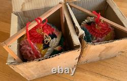 Vtg flower kissing BALLS Chinese Japanese mcm bird lantern antique folk art