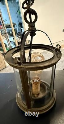 WORKING 1920s VINTAGE FRENCH STYLE BRASS HALL LANTERN