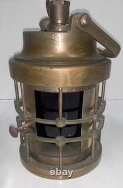 WW2 Era Bronze U. S Navy Ship Lantern Cobalt Blue WORKING CONDITION